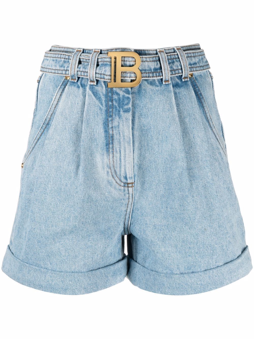 Balmain belted high-waist shorts - Blue von Balmain