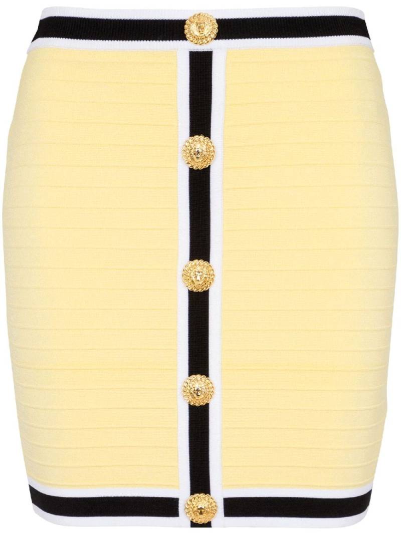 Balmain Lion Head-buttons knitted miniskirt - Yellow von Balmain
