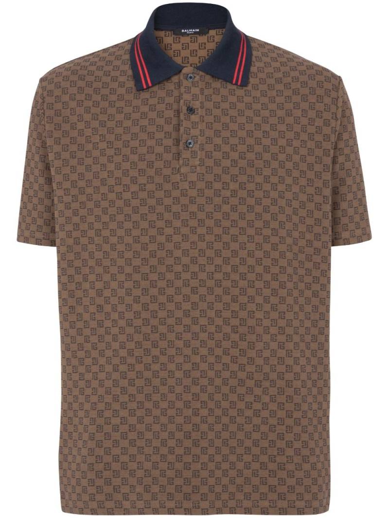 Balmain Mini monogram-jacquard polo shirt - Brown von Balmain