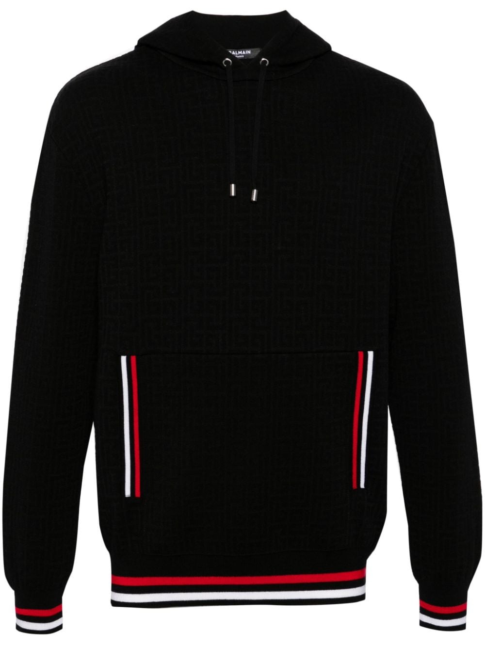 Balmain PB monogram-intarsia knit hoodie - Black von Balmain