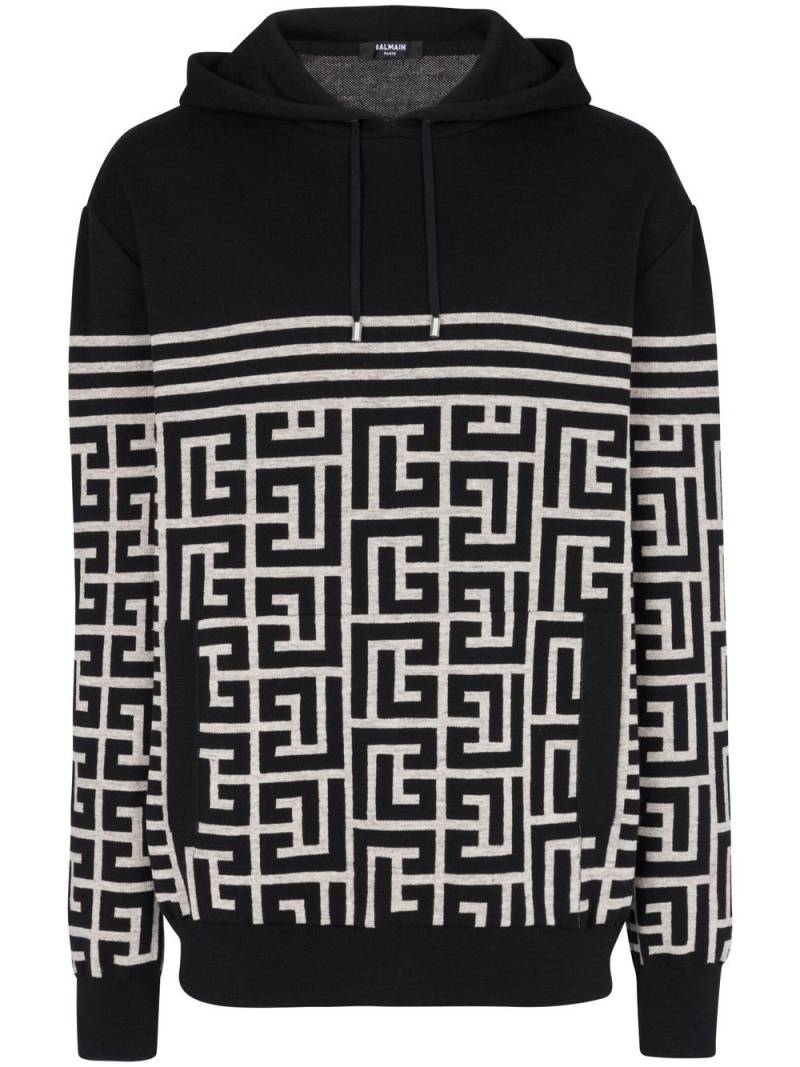 Balmain PB monogram knitted hoodie - Black von Balmain