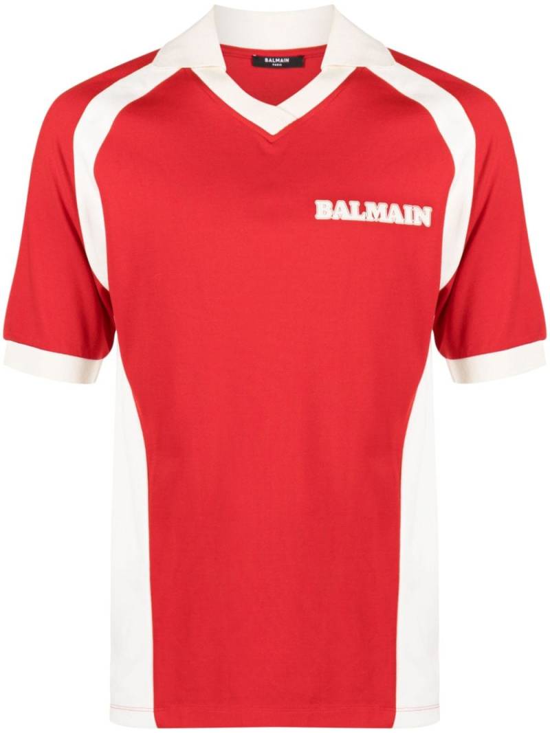 Balmain Retro logo-knit polo shirt - Red von Balmain
