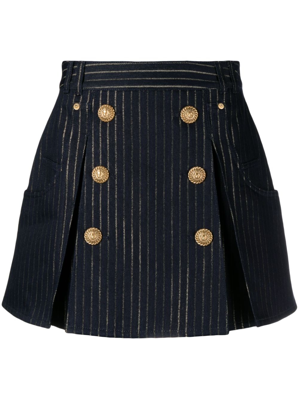 Balmain button-embellished striped miniskirt - Blue von Balmain