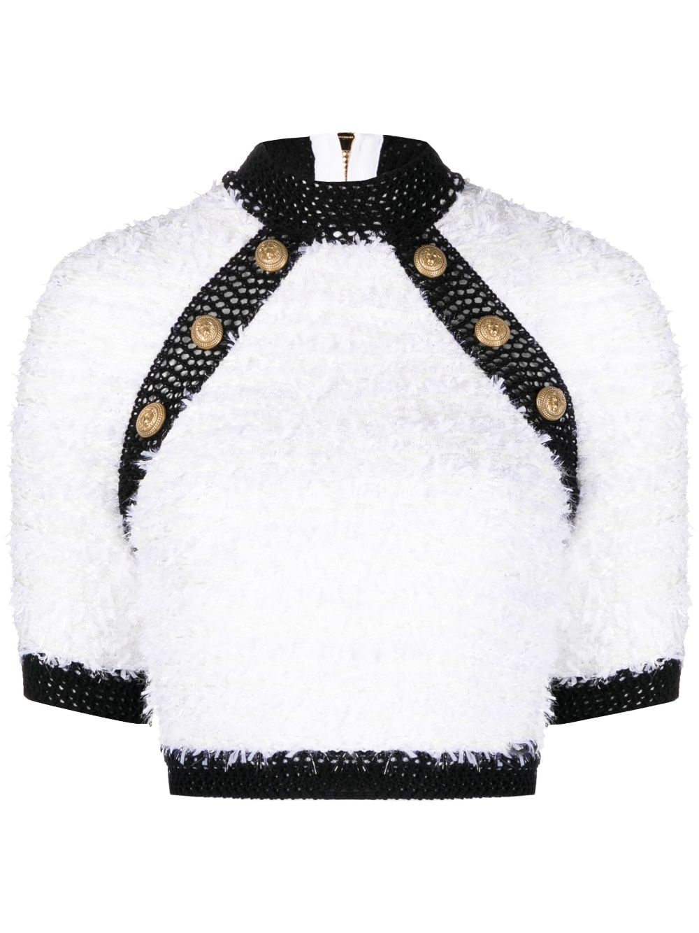 Balmain button-embellished tweed crop top - White von Balmain