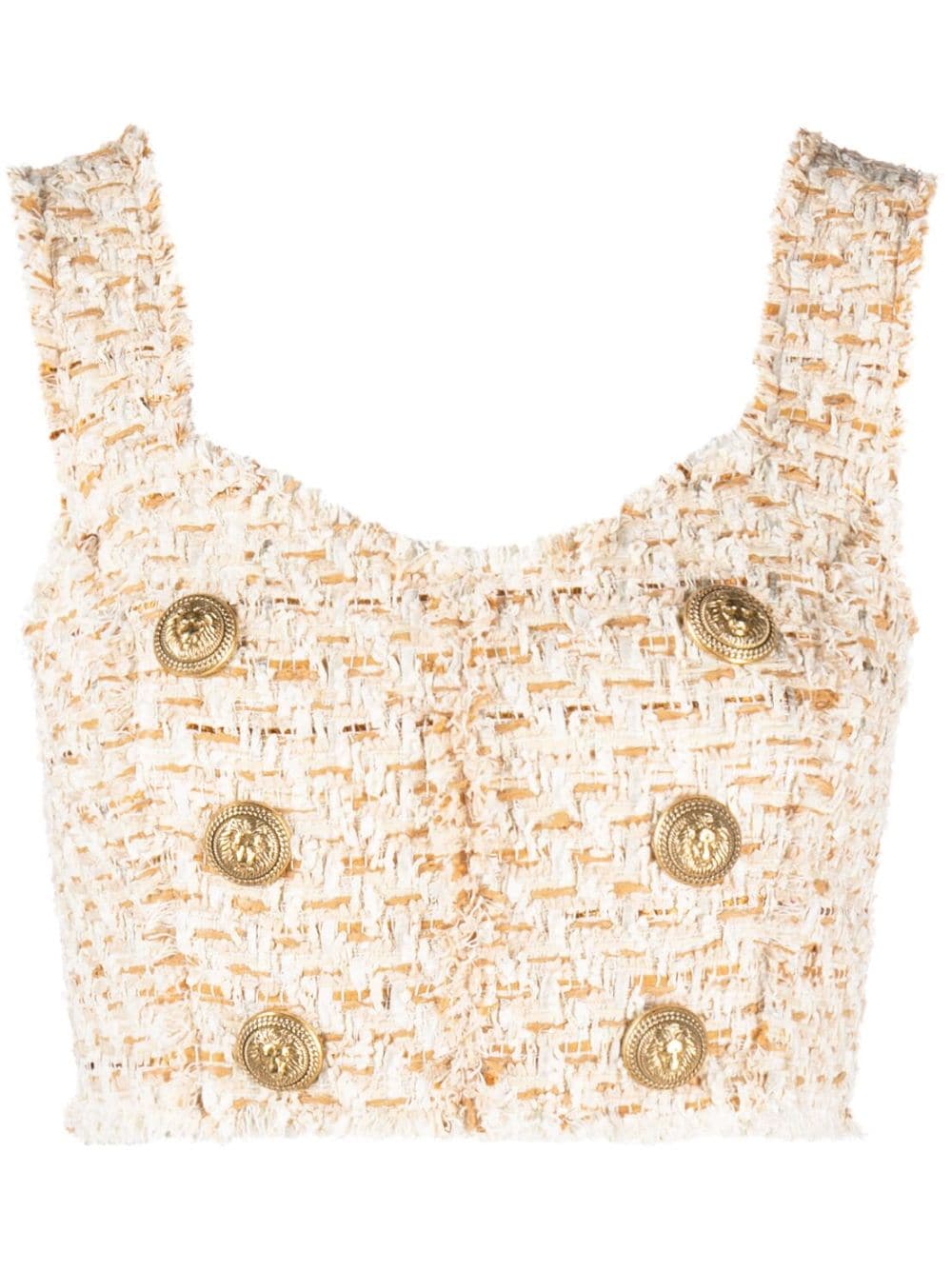 Balmain button-embellished tweed cropped top - White von Balmain