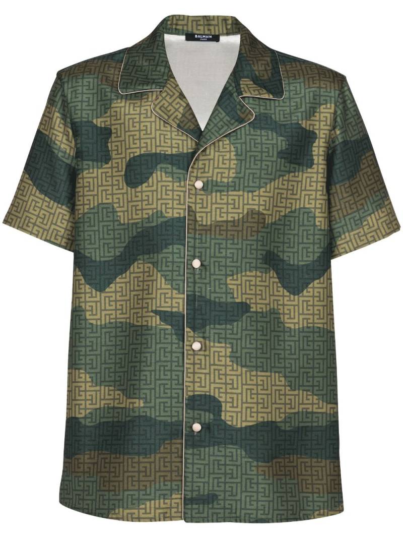 Balmain camouflage monogram shantung shirt - Brown von Balmain