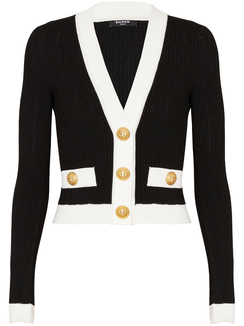 Balmain contrast-border ribbed knit cardigan - Black von Balmain