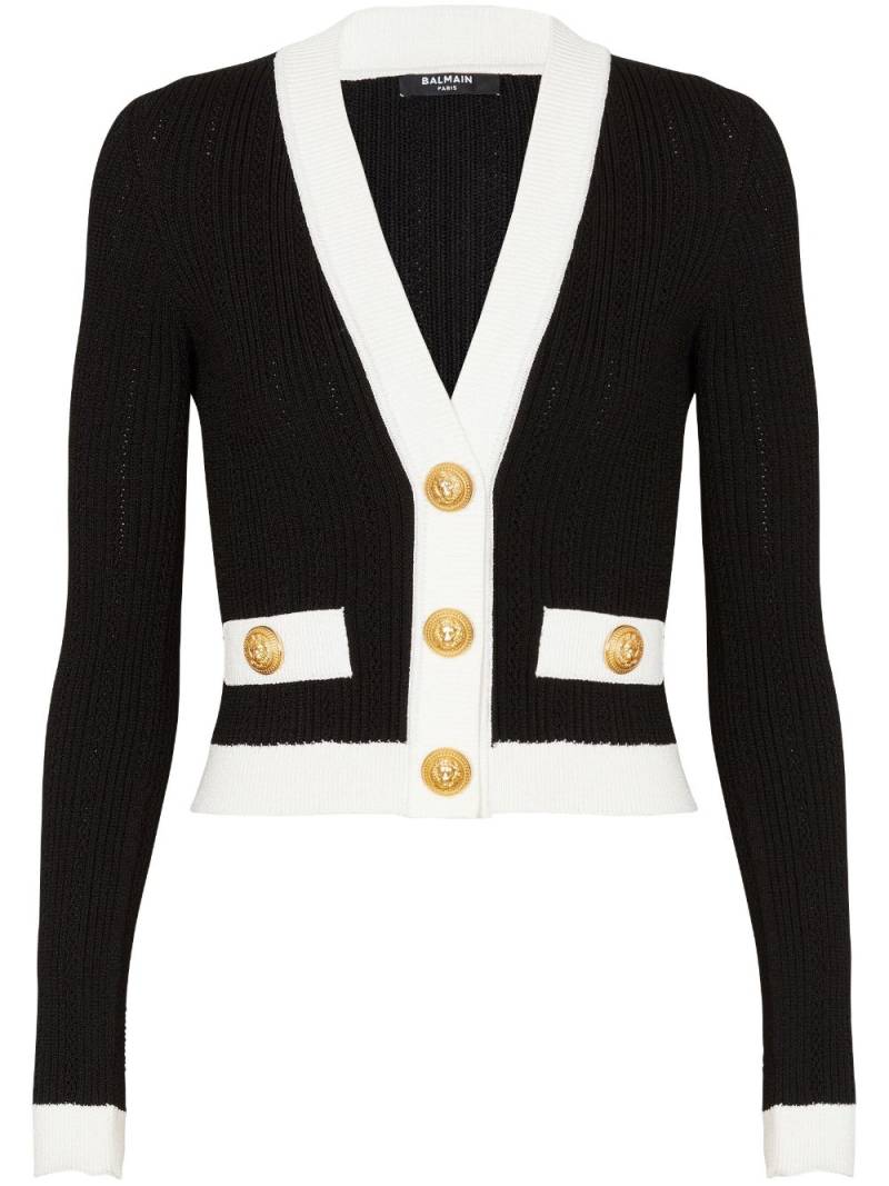 Balmain contrast-border ribbed knit cardigan - Black von Balmain