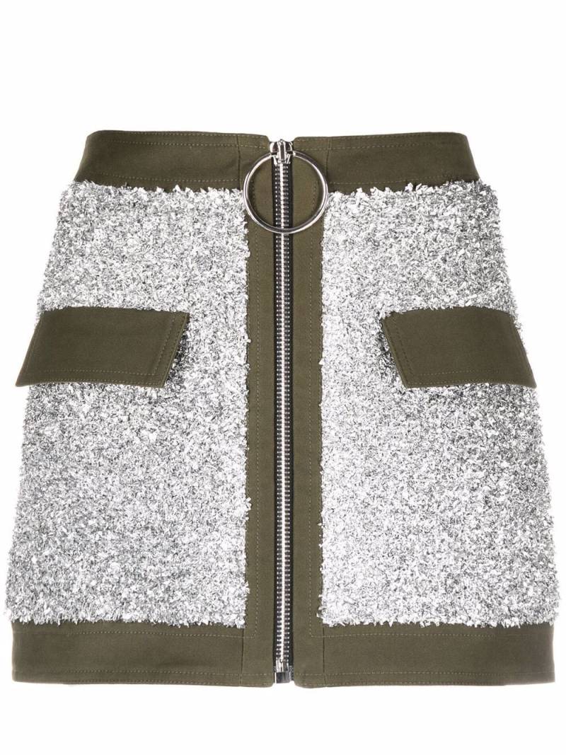 Balmain contrast-trim zipped skirt - Silver von Balmain