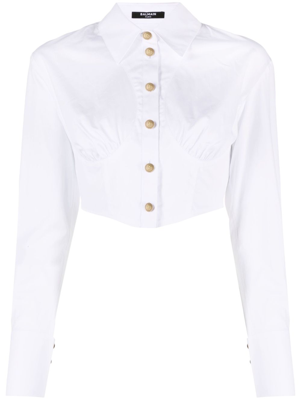 Balmain cropped ruched cotton shirt - White von Balmain
