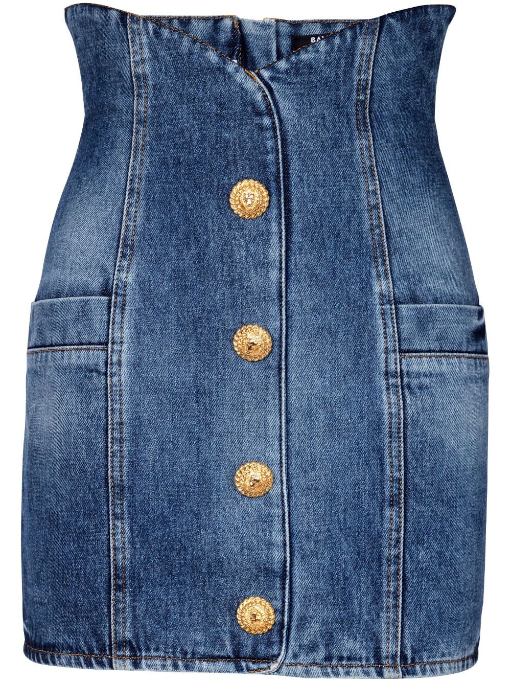 Balmain curved-waist denim miniskirt - Blue von Balmain