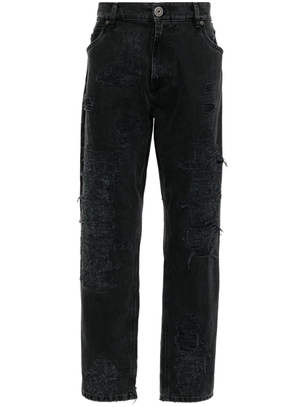 Balmain distressed mid-rise straight-leg jeans - Black von Balmain