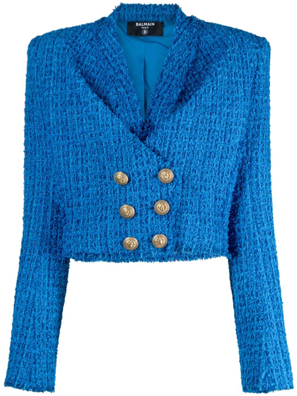 Balmain double-breasted cropped tweed jacket - Blue von Balmain