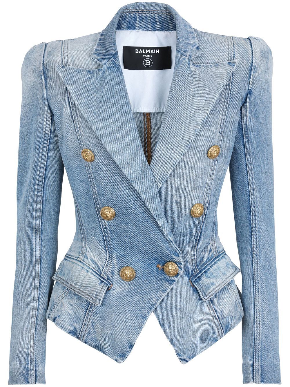 Balmain double-breasted denim blazer - Blue von Balmain