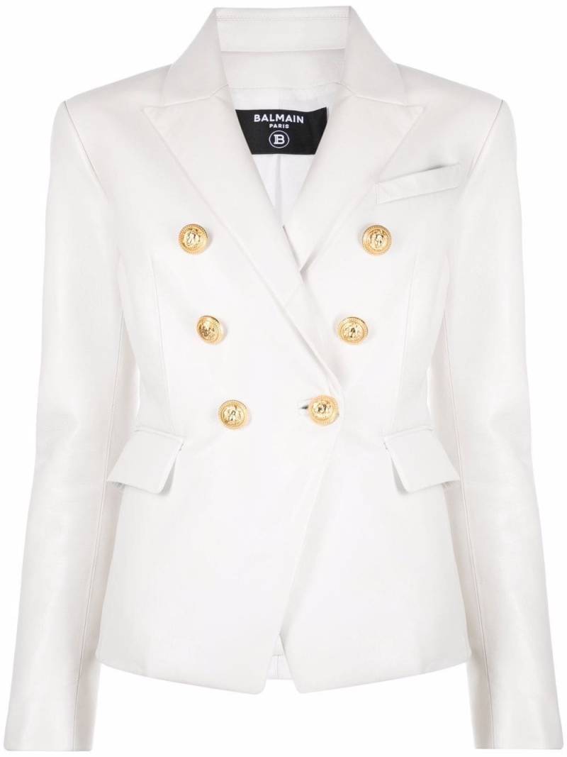 Balmain double-breasted leather blazer - White von Balmain