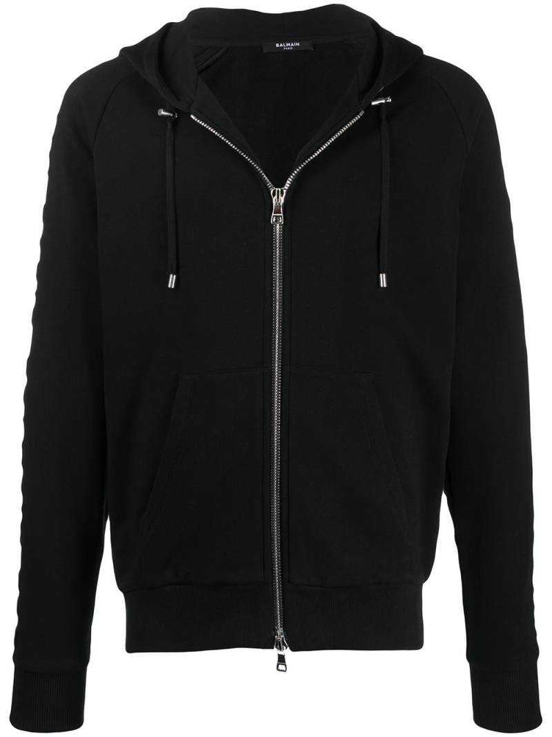 Balmain embossed logo-panel zipped hoodie - Black von Balmain