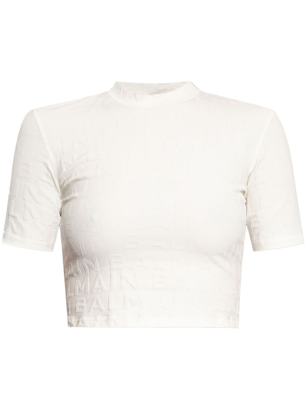 Balmain embossed monogram cropped t-shirt - White von Balmain