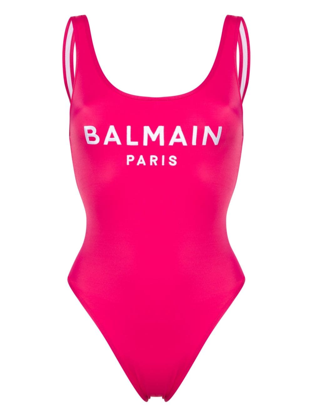 Balmain embroidered-logo scoop-back swimsuit - Pink von Balmain