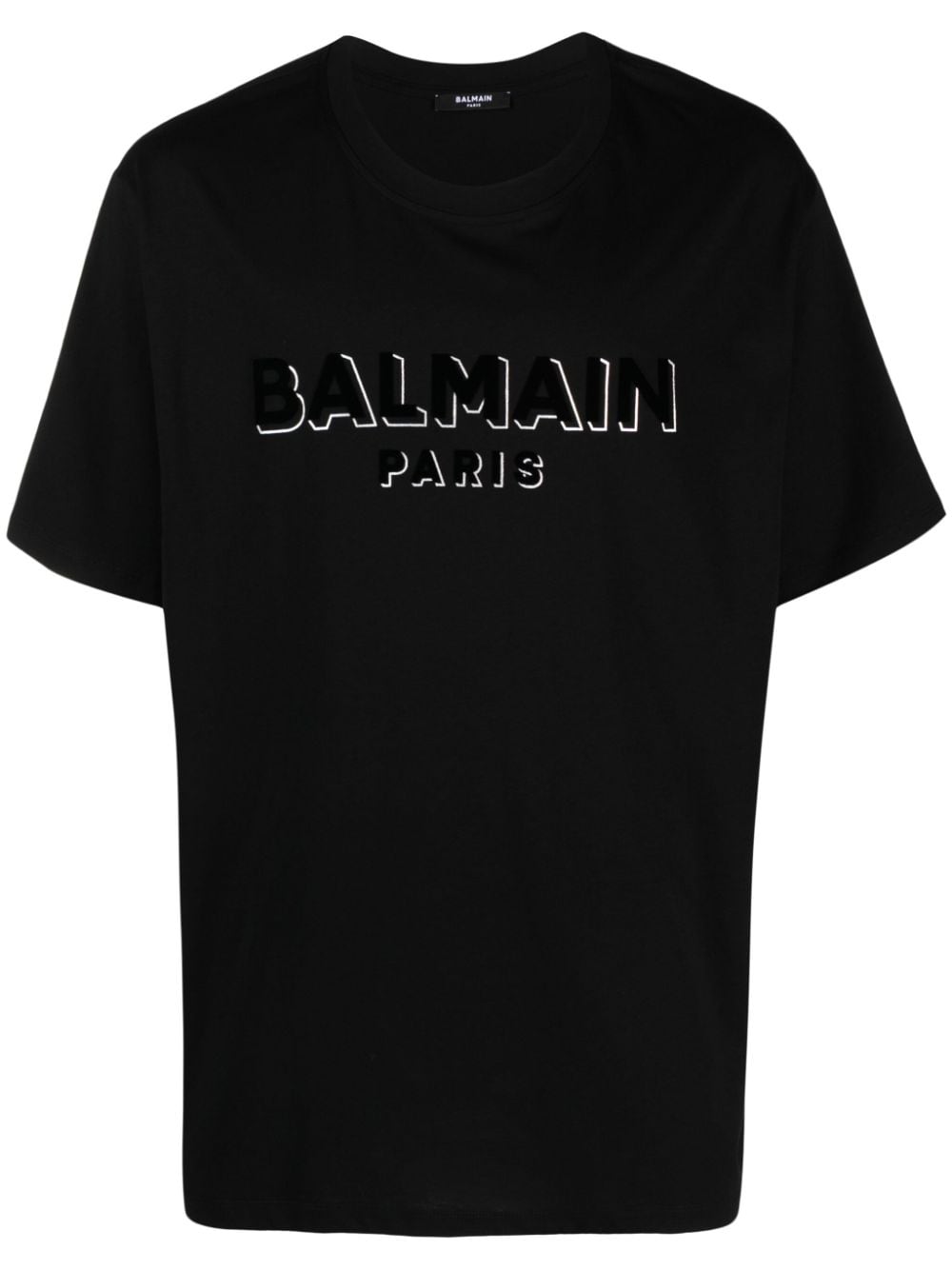 Balmain flocked-logo cotton T-shirt - Black von Balmain