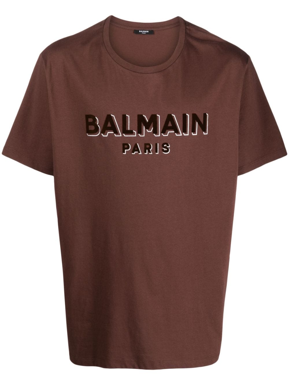 Balmain flocked-logo cotton T-shirt - Brown von Balmain