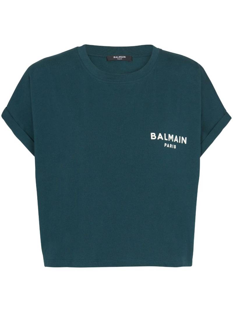 Balmain flocked-logo cropped T-shirt - Green von Balmain