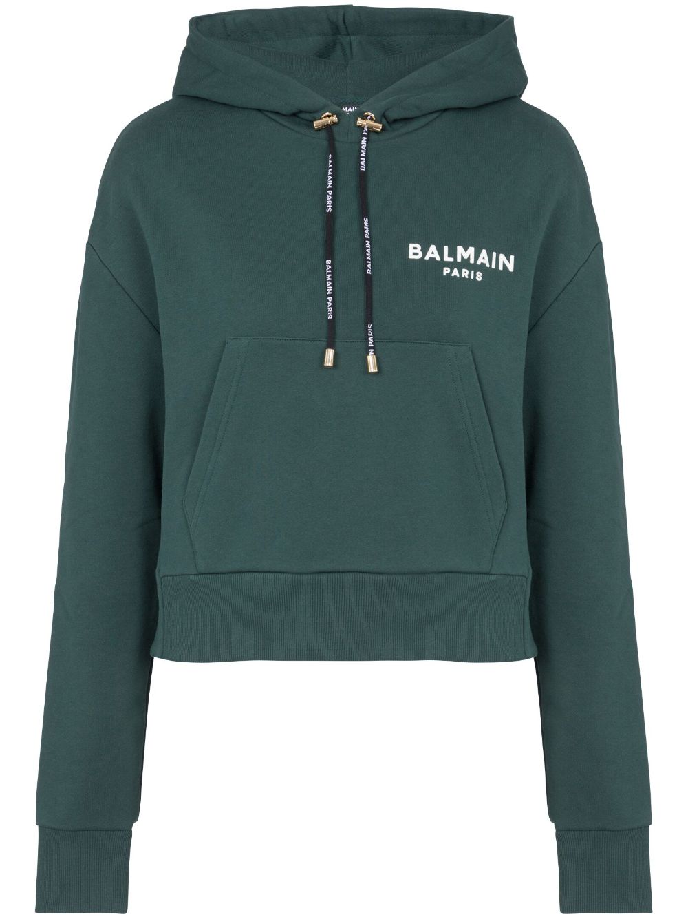 Balmain flocked-logo cropped hoodie - Green von Balmain