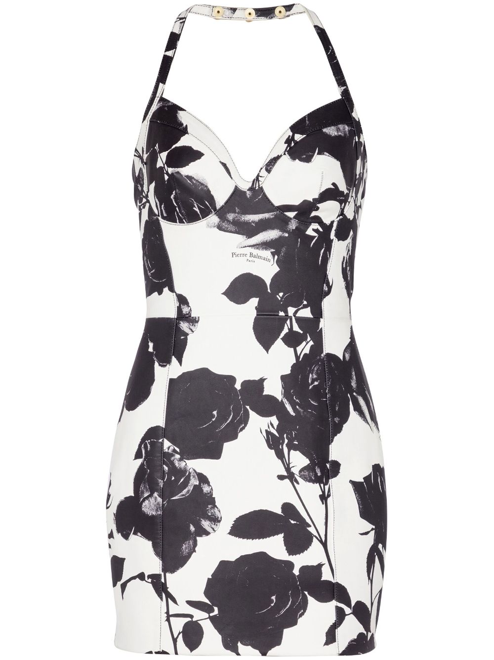 Balmain floral-print leather minidress - White von Balmain