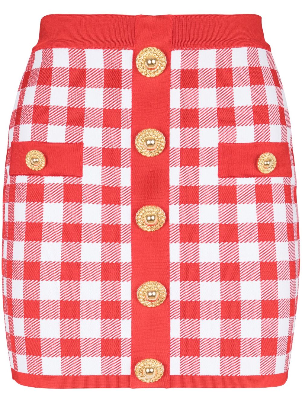 Balmain gingham fine-knit miniskirt - Red von Balmain