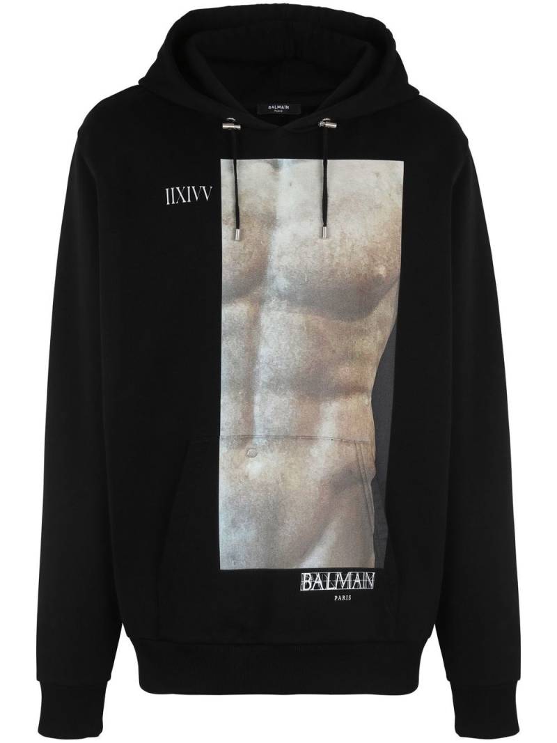 Balmain graphic-print cotton hoodie - Black von Balmain