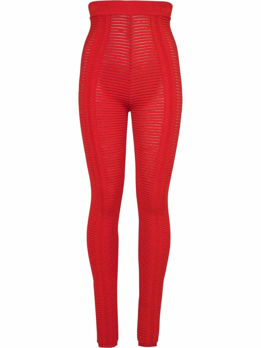 Balmain high-waisted sheer knitted leggings - Red von Balmain