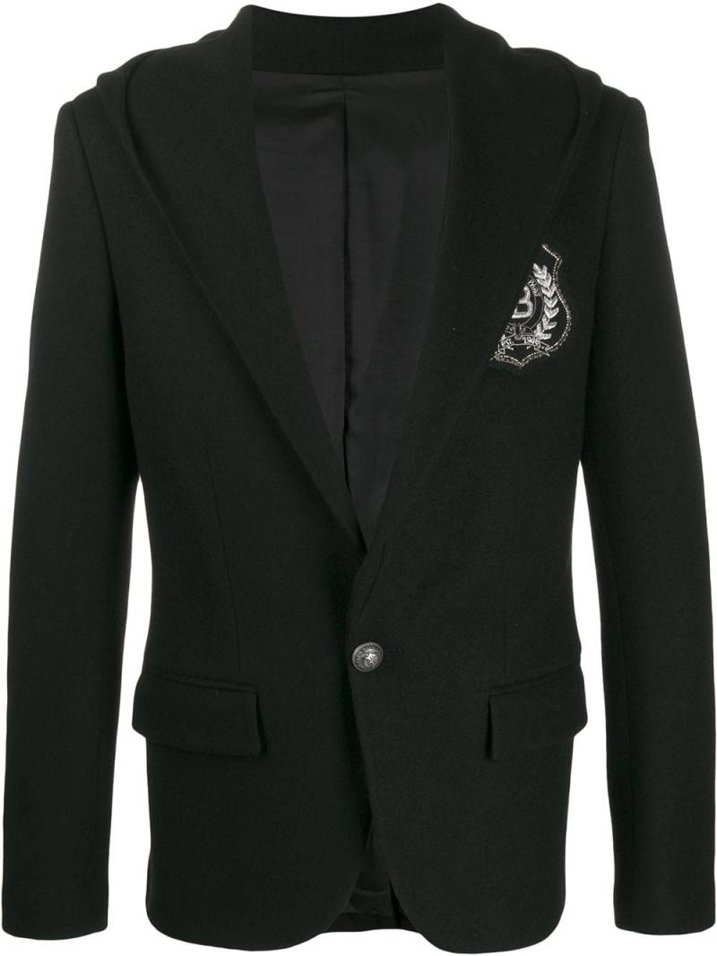 Balmain hooded logo patch blazer - Black von Balmain