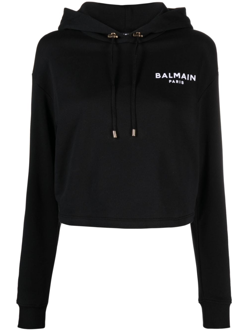 Balmain logo-appliqué cotton hoodie - Black von Balmain