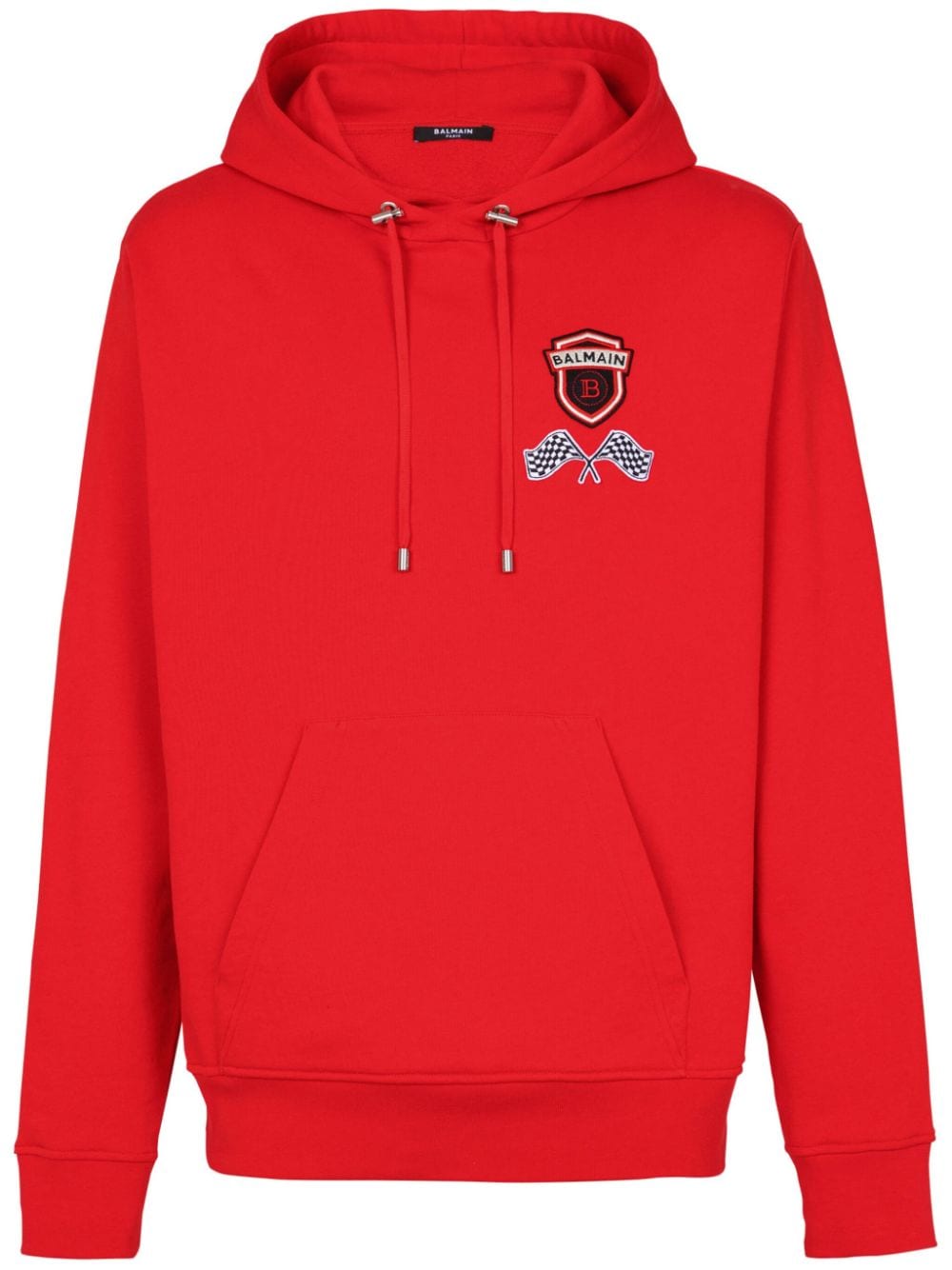 Balmain logo-appliqué cotton hoodie - Red von Balmain