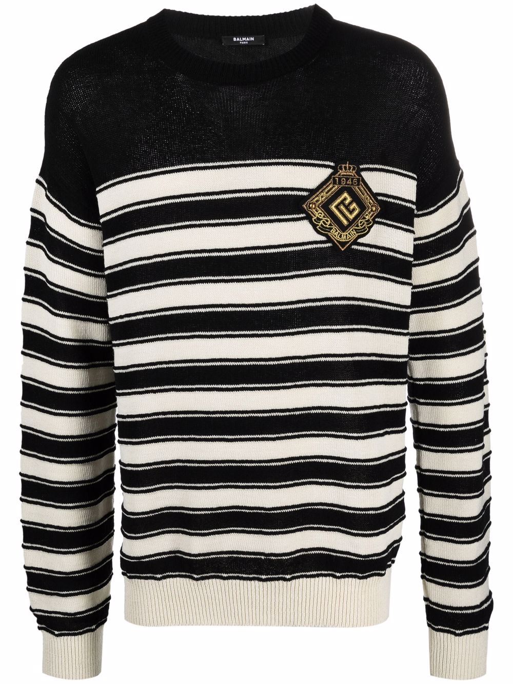 Balmain logo-badge knitted sailor jumper - Black von Balmain