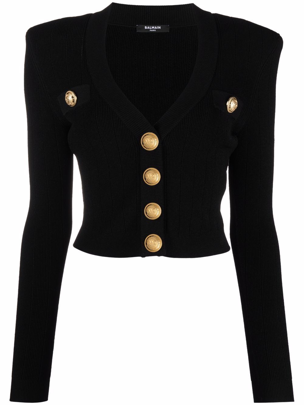 Balmain logo-button cropped knitted cardigan - Black von Balmain