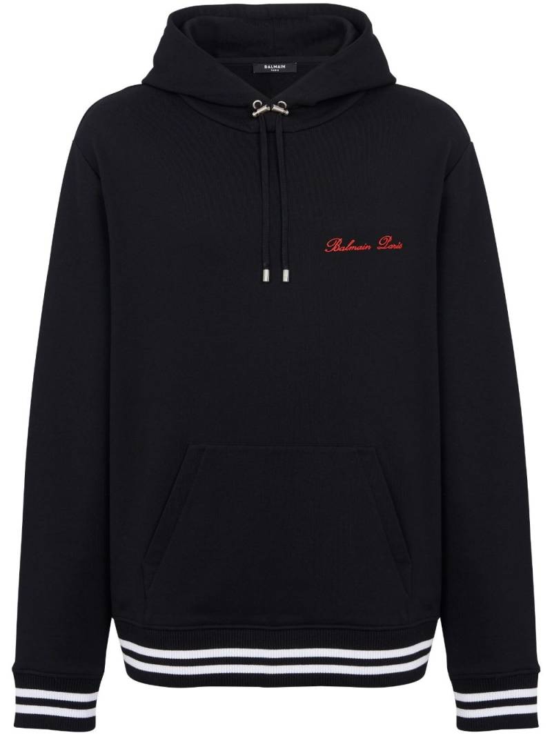 Balmain Signature-embroidered cotton hoodie - Black von Balmain