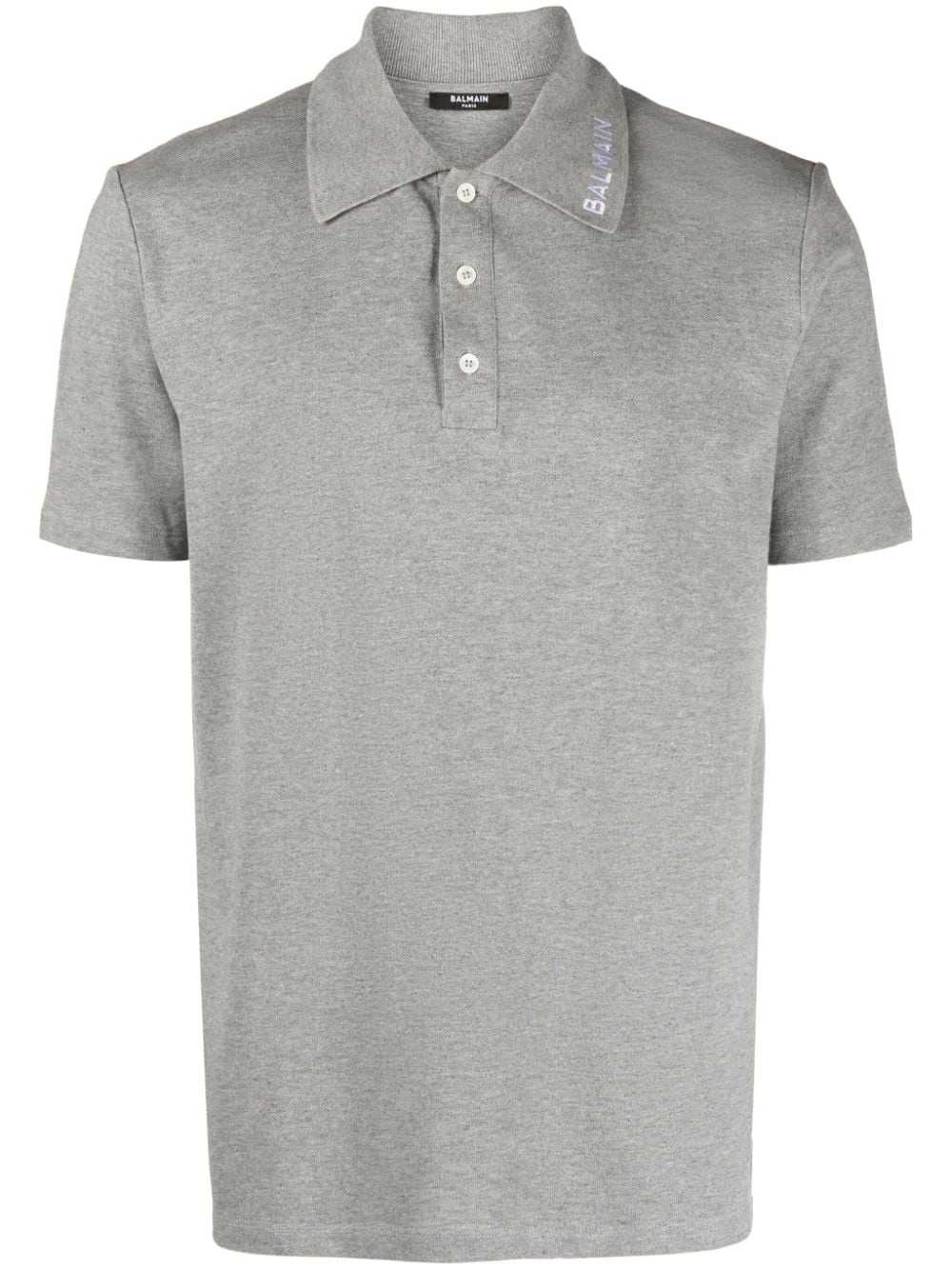 Balmain logo-embroidered cotton polo shirt - Grey von Balmain