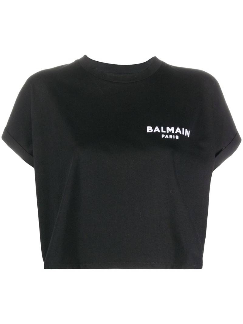 Balmain logo-embroidered cropped T-shirt - Black von Balmain