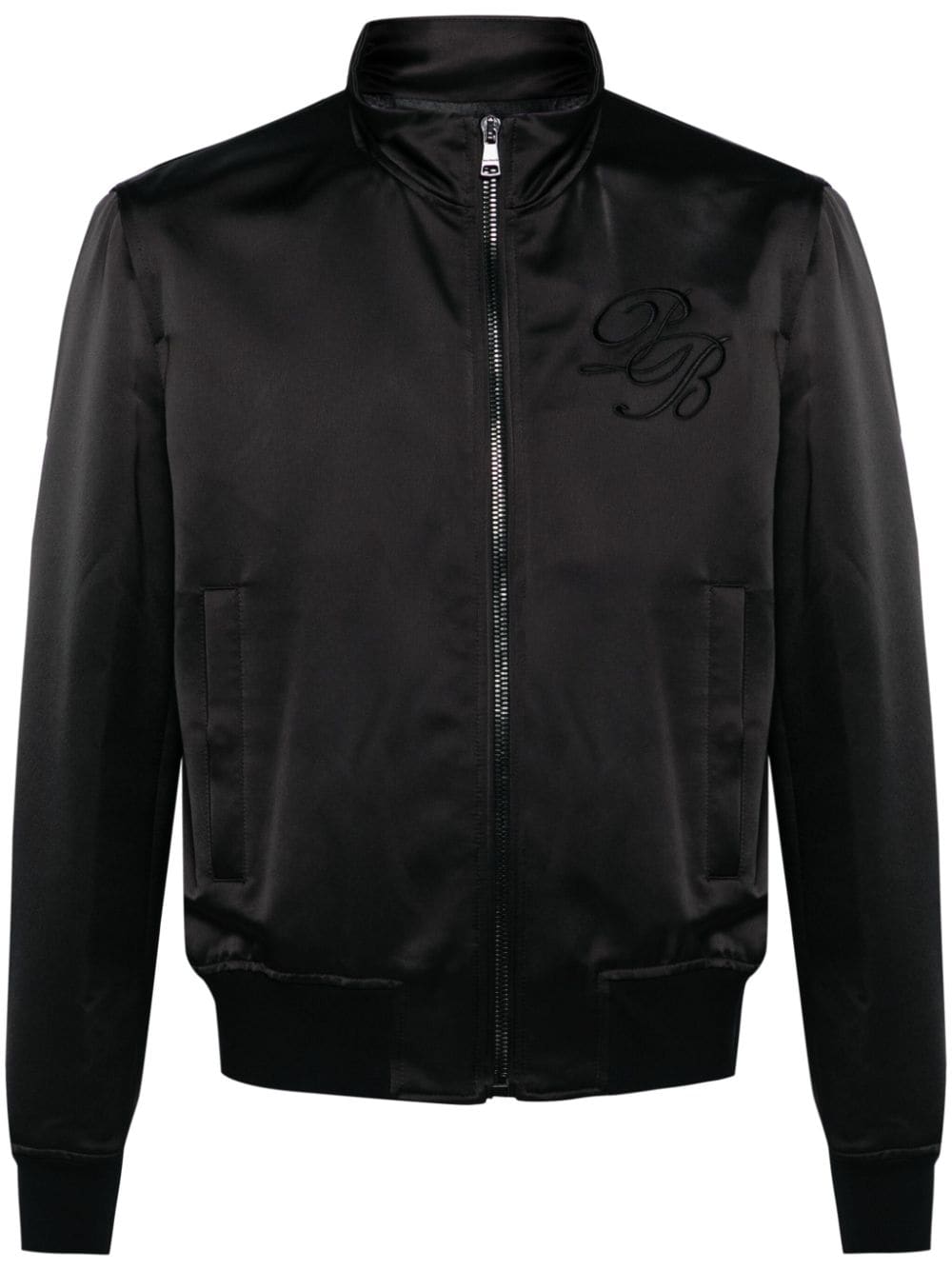 Balmain logo-embroidered satin bomber jacket - Black von Balmain