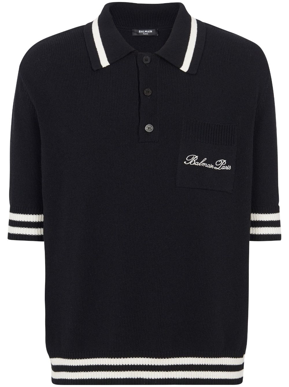 Balmain logo-embroidered striped polo shirt - Black von Balmain
