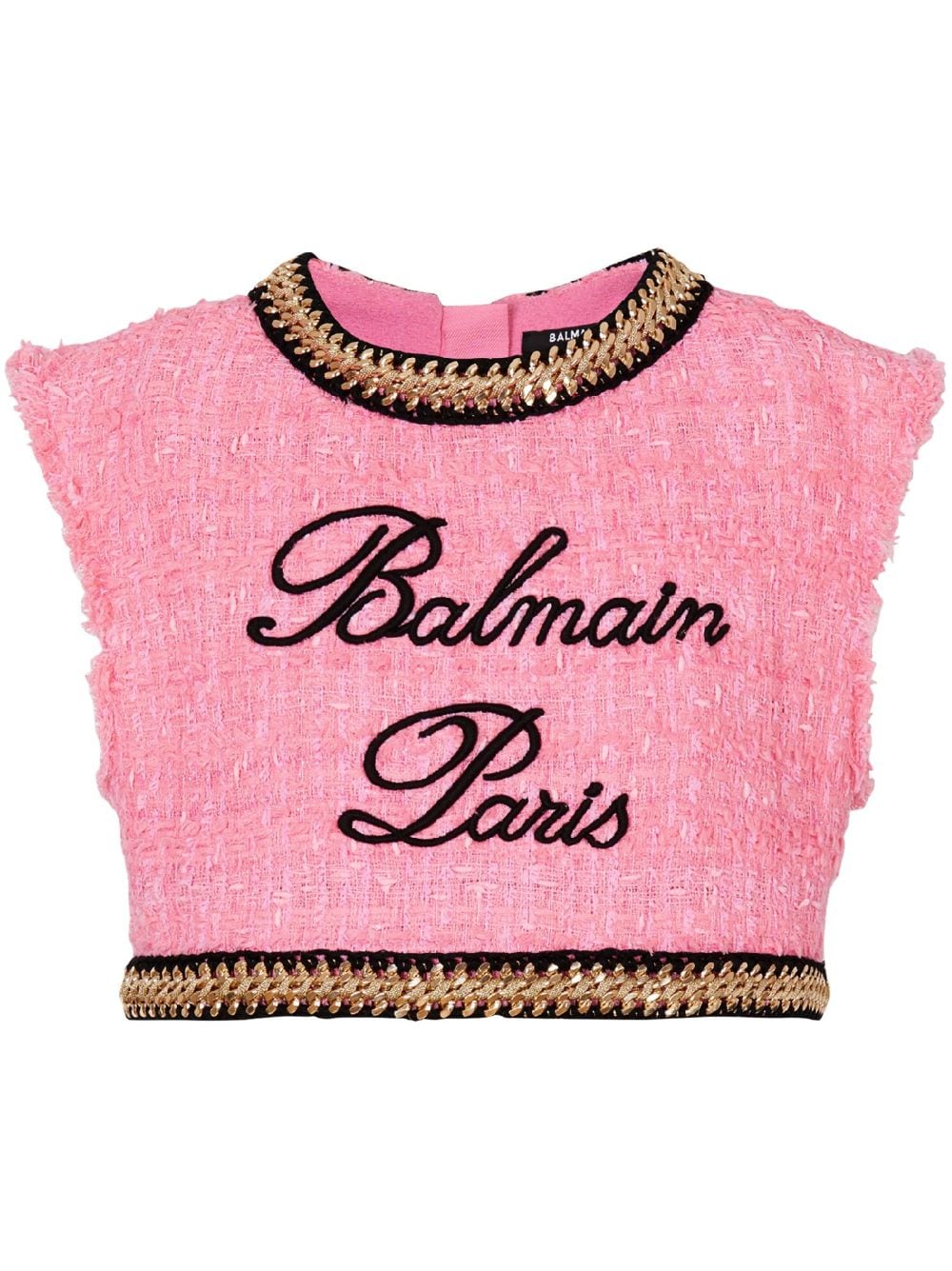 Balmain logo-embroidered tweed crop top - Pink von Balmain