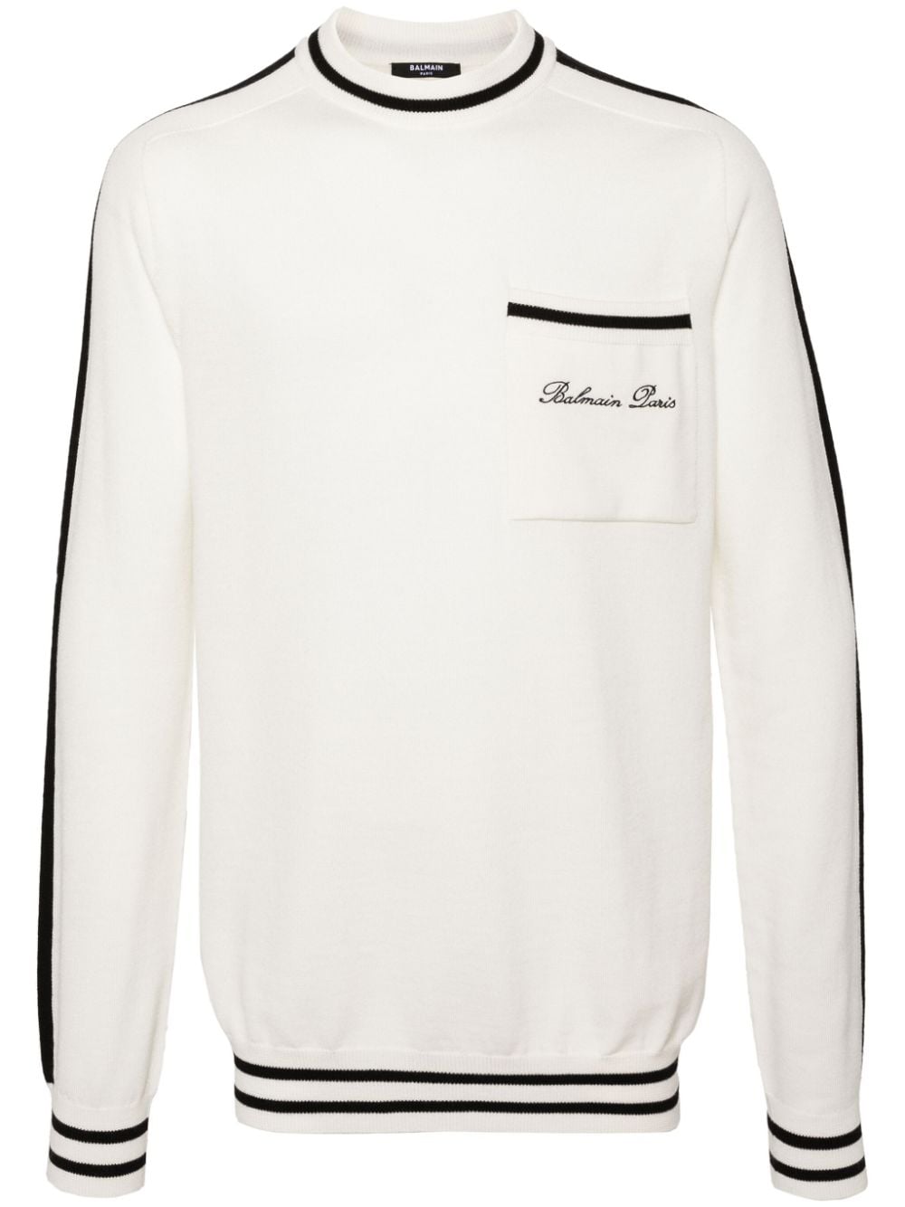 Balmain logo-embroidered wool jumper - White von Balmain