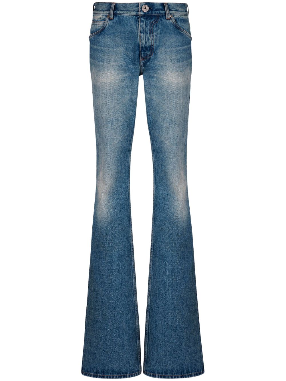 Balmain logo-embroidery bootcut jeans - Blue von Balmain