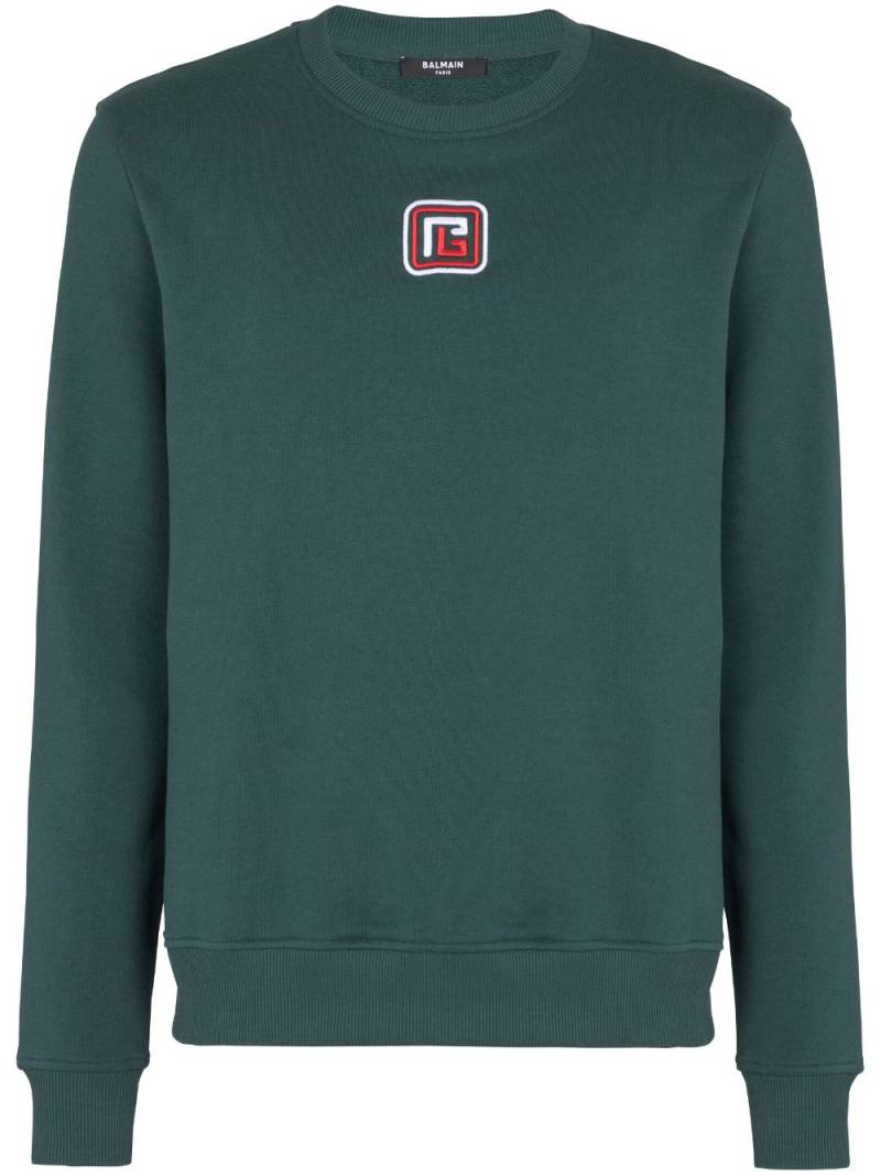 Balmain logo-embroidery cotton sweatshirt - Green von Balmain