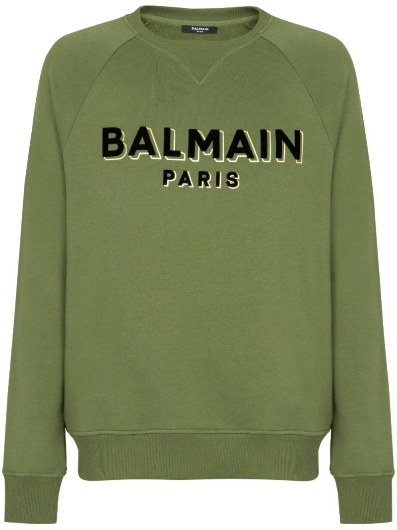 Balmain logo-flocked cotton sweatshirt - Green von Balmain