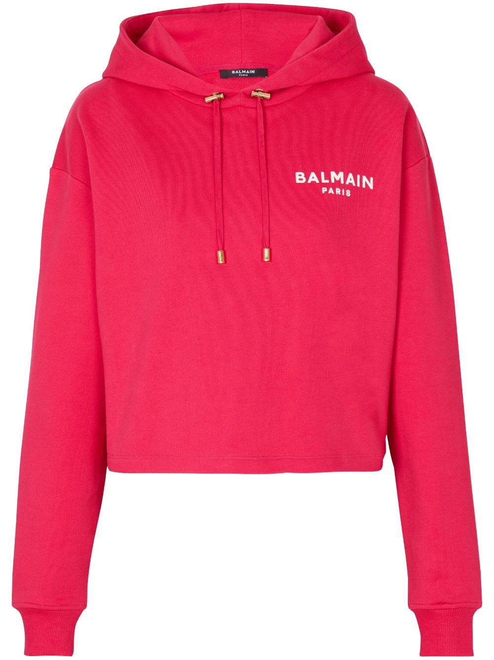 Balmain logo-flocked cropped hoodie - Pink von Balmain