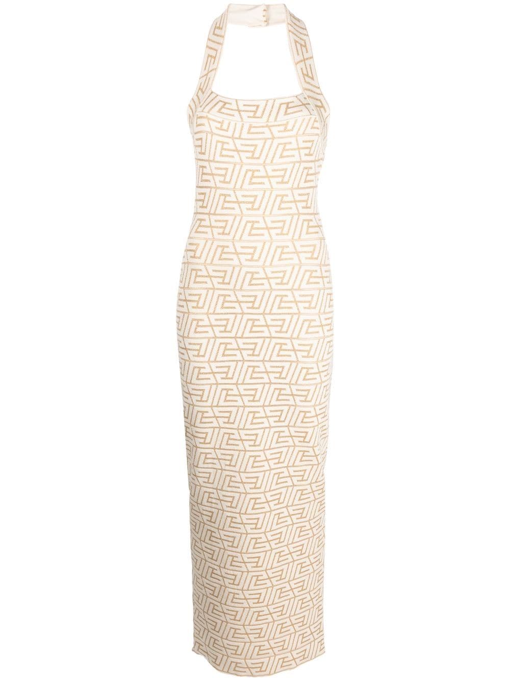 Balmain logo-jacquard halterneck dress - Neutrals von Balmain