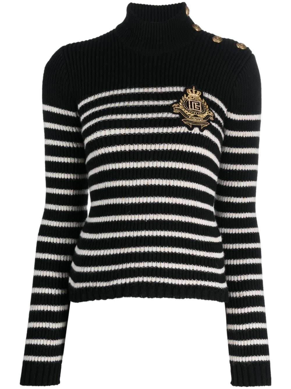 Balmain logo-patch striped jumper - White von Balmain