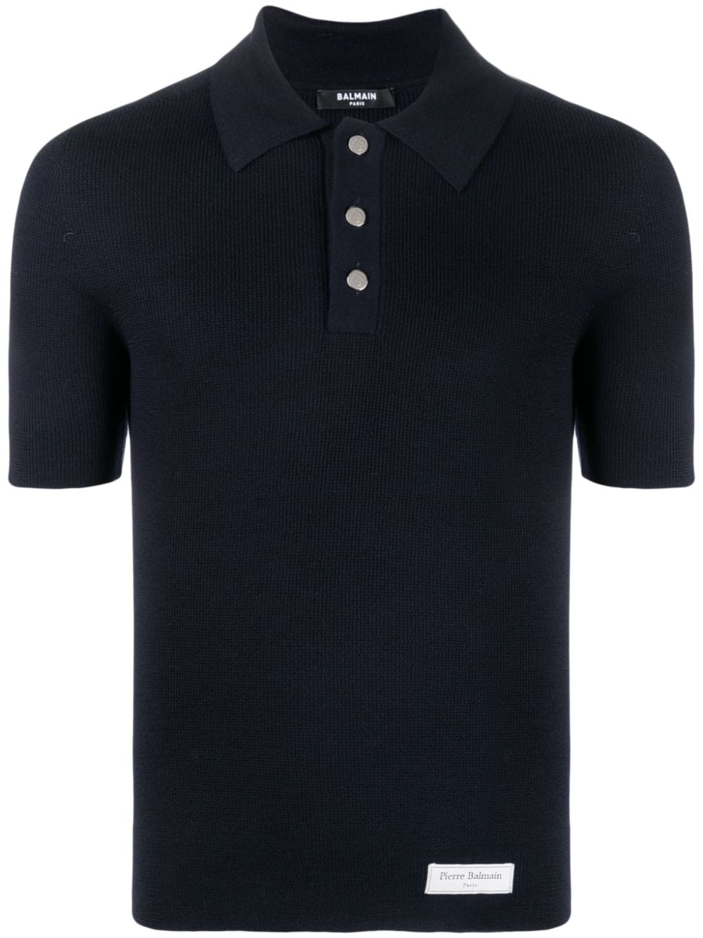 Balmain logo-patch wool polo shirt - Blue von Balmain