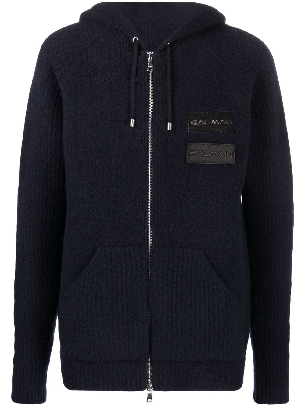 Balmain logo-patches zipped hoodie - Blue von Balmain